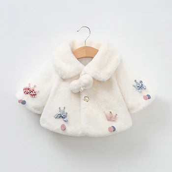 Ivory plush faux fur jacket for baby girls 0-18 months