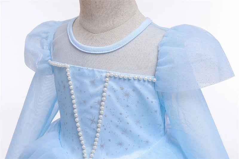 Blue Princess starry gown for girls, front view – Magic Tree Kids