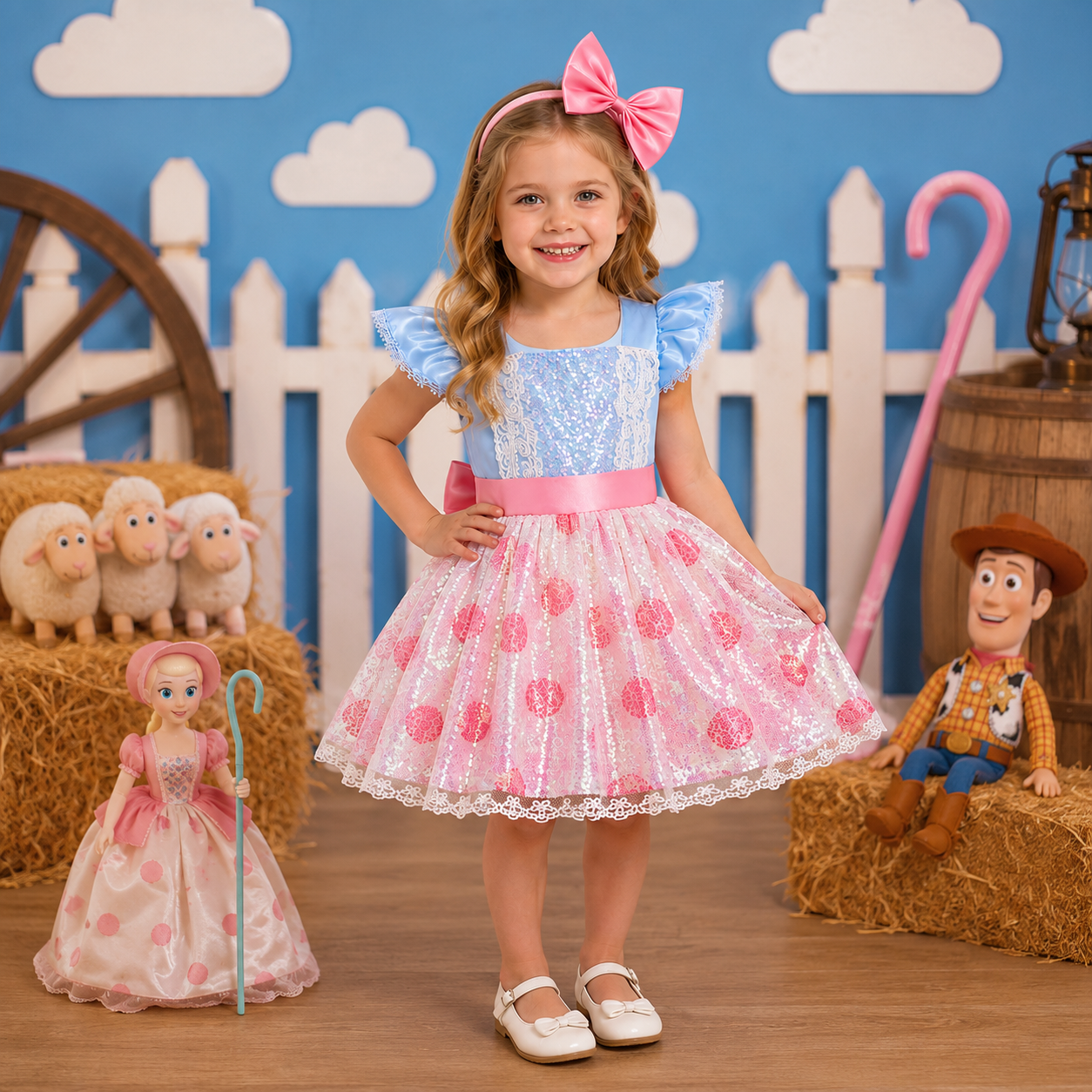 Little girl twirling in a wild-west inspired tulle princess dress