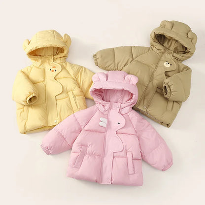 Cozy hooded puffer jacket with cute 3D animal ears from Magic Tree Kids