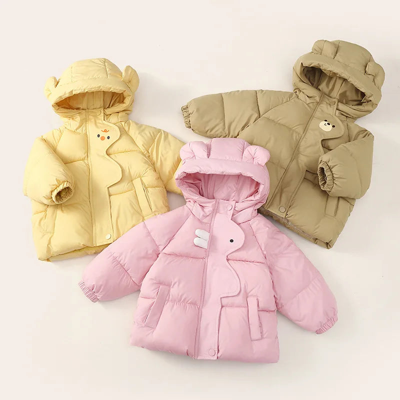 Cozy hooded puffer jacket with cute 3D animal ears from Magic Tree Kids