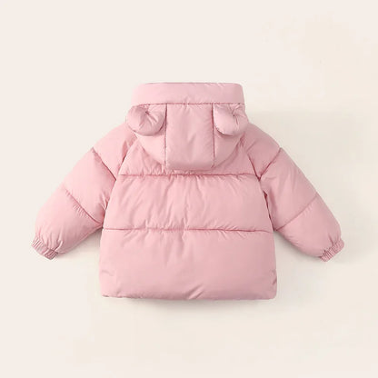 Pink animal ears hooded puffer jacket for toddler girls