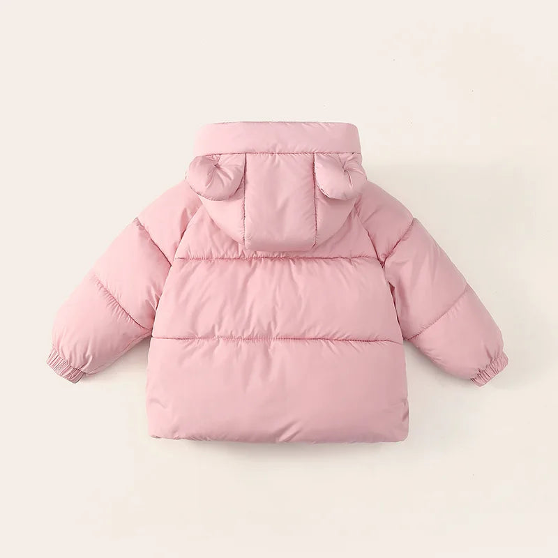 Pink animal ears hooded puffer jacket for toddler girls