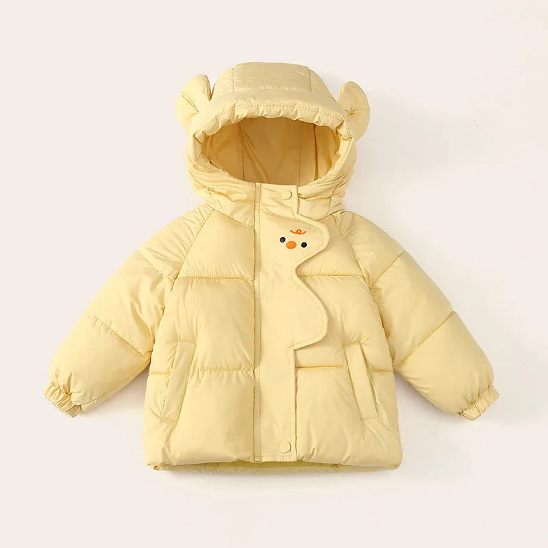 Front zipper puffer jacket with cozy hood for little girls