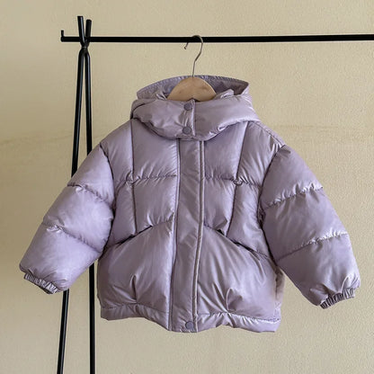 Girls' winter puffer coat with hood detail from Magic Tree Kids