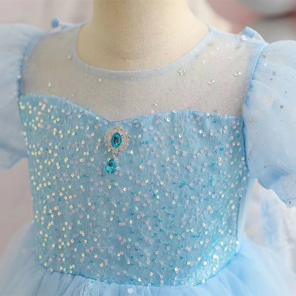Crystal Blue Princess dress for girls, front view – Magic Tree Kids