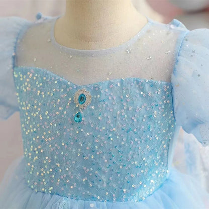 Crystal Blue Princess dress for girls, front view – Magic Tree Kids