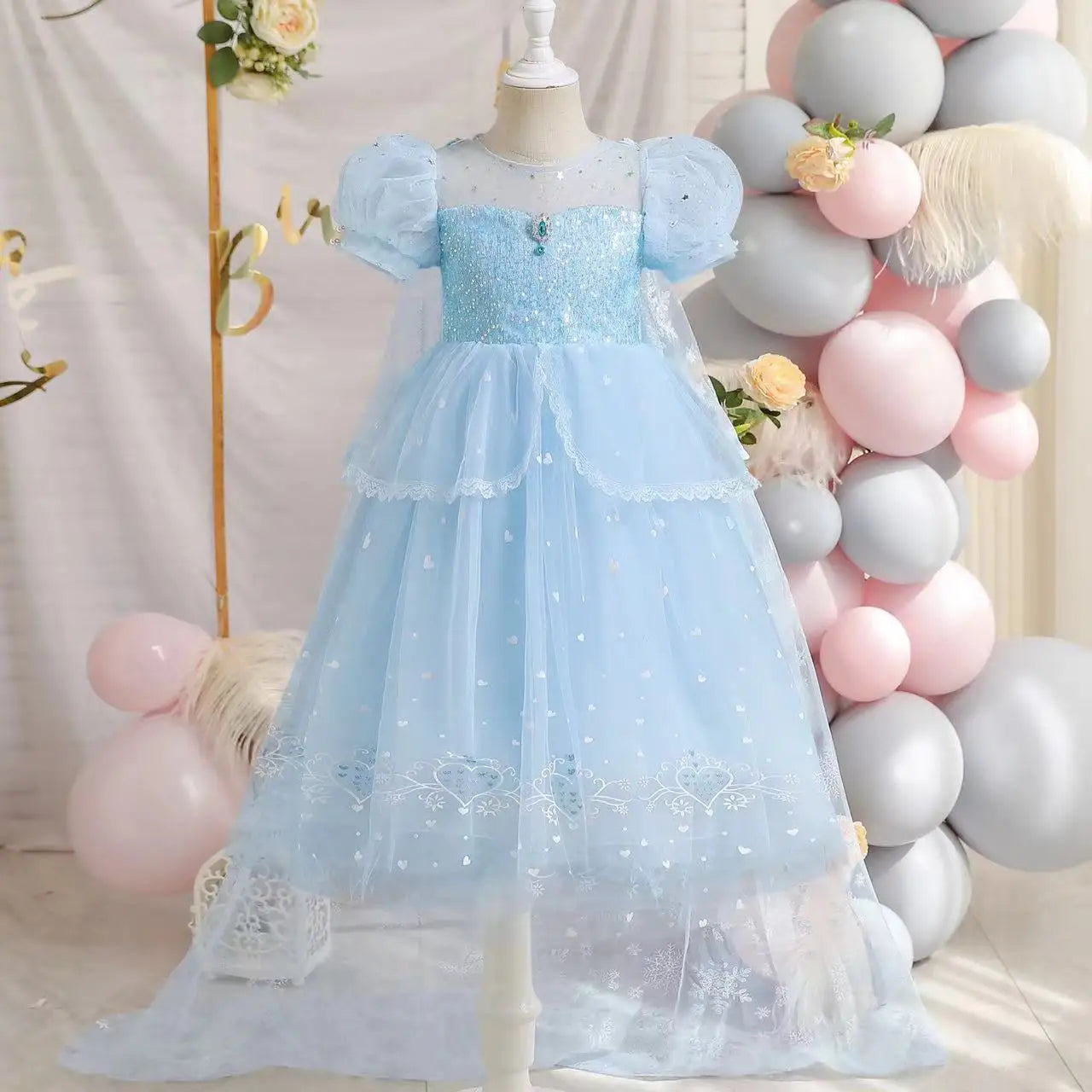Crystal Blue Princess dress for girls, detail view – Magic Tree Kids