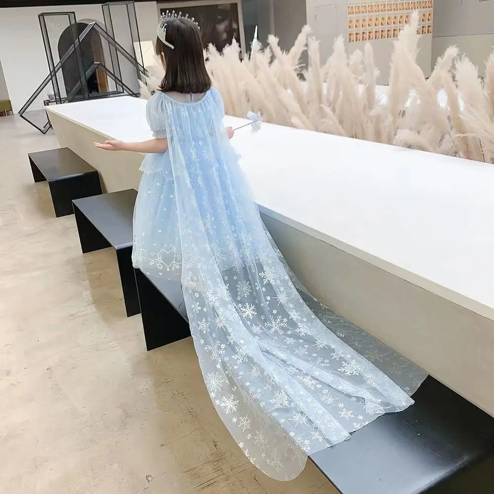 Crystal Blue Princess dress for girls, back view – Magic Tree Kids
