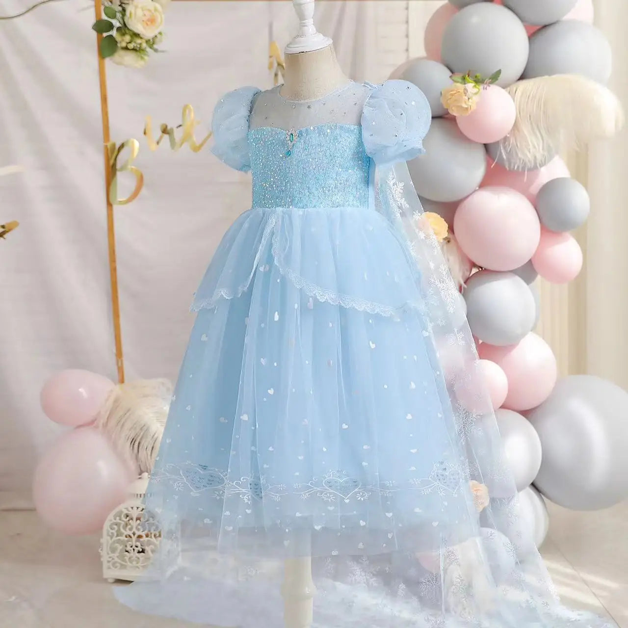 Crystal Blue Princess dress for girls, styling detail – Magic Tree Kids