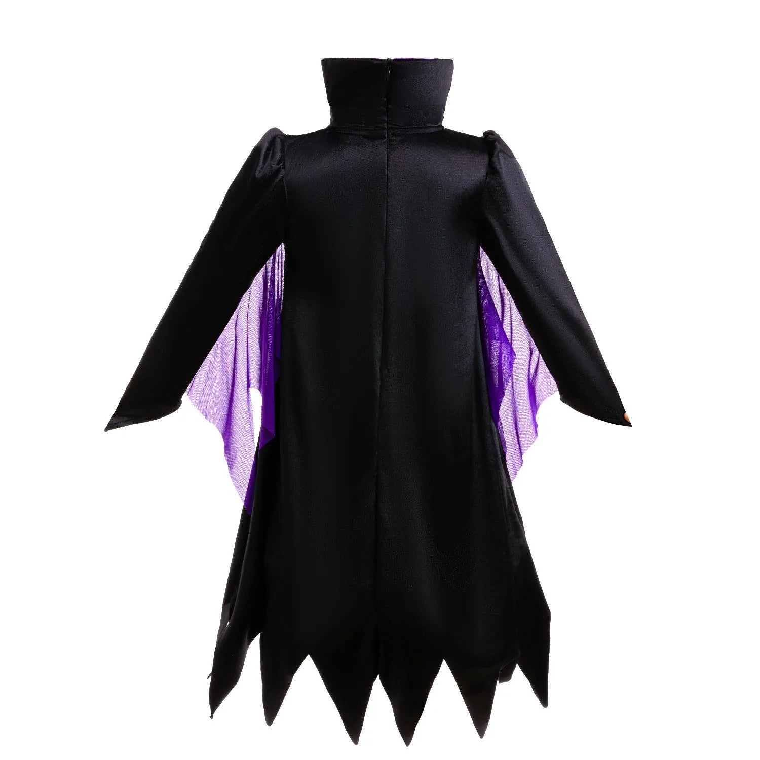 Dramatic dark queen costume gown with shimmer finish and irregular layered hem