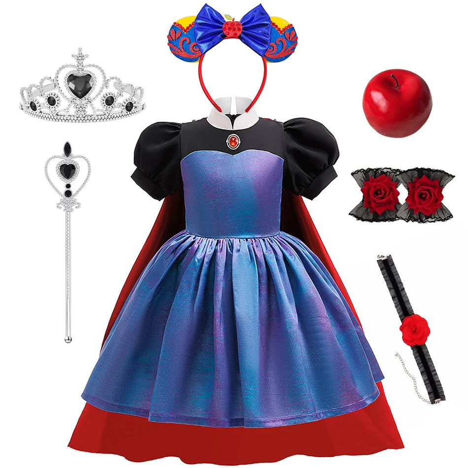Girls' dark queen costume dress with layered storybook design