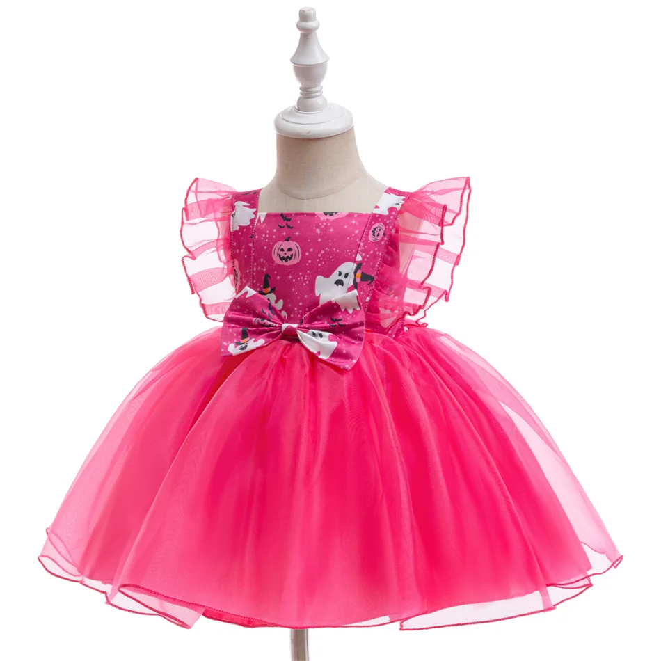 Pink Halloween Princess Dress with Ghost Print