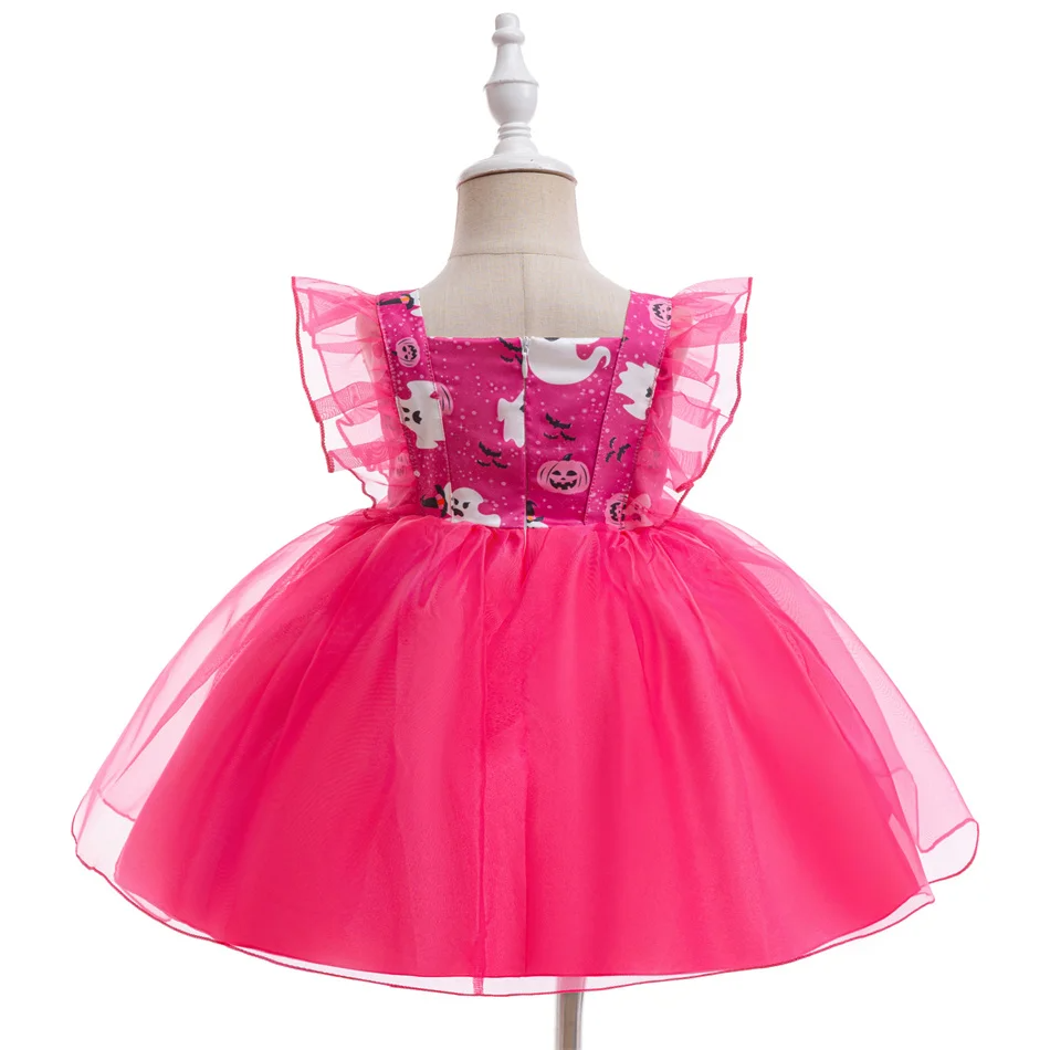 Pink Halloween Princess Dress with Ghost Print