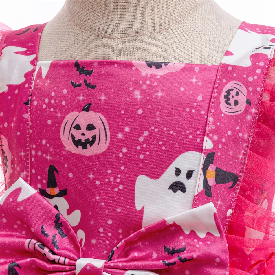 Pink Halloween Princess Dress with Ghost Print