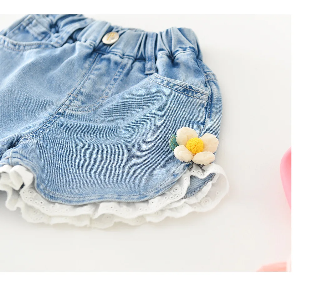 Daisy Denim Shorts with Lace Trim