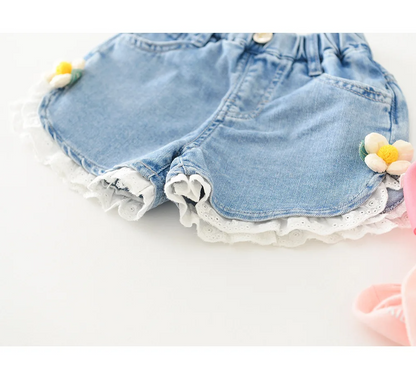 Daisy Denim Shorts with Lace Trim