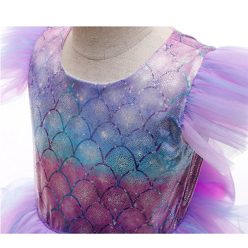 Dreamy Mermaid rainbow sparkle dress for girls, detail view – Magic Tree Kids
