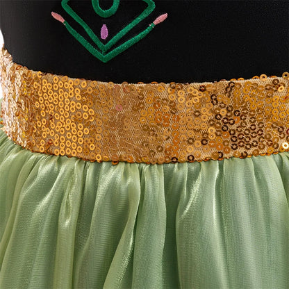 Enchanted Green princess costume for girls, back view – Magic Tree Kids