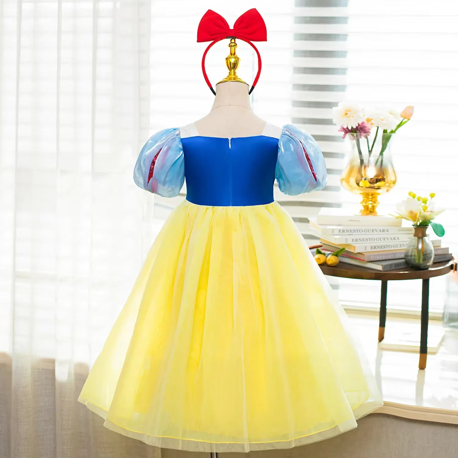 Blue and golden-yellow princess dress-up gown for birthdays and parties