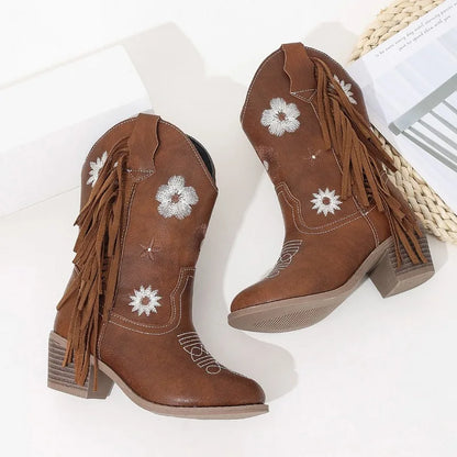 Slip-on knee-high cowgirl booties for little girls