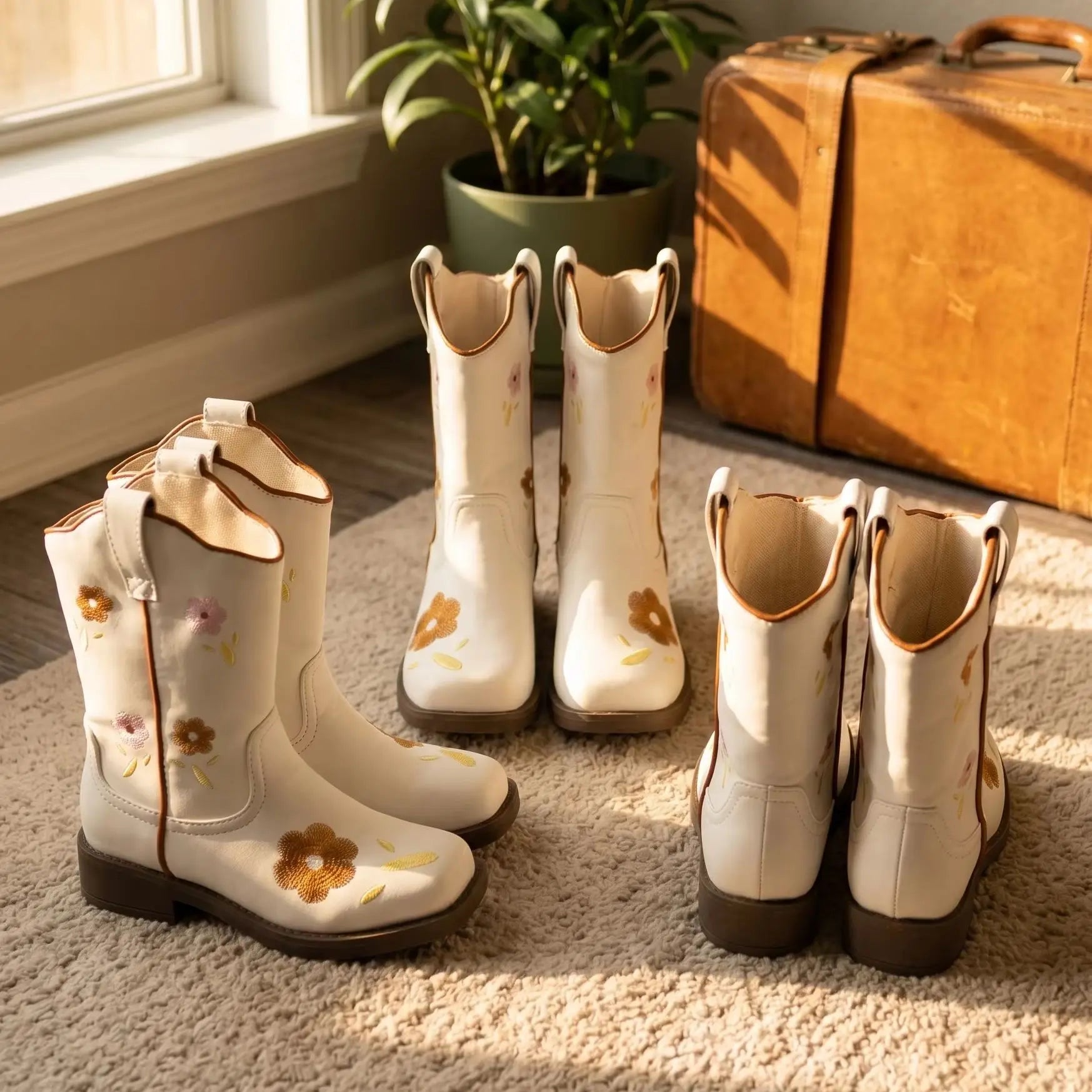 Close-up of square-toe western boots for little girls