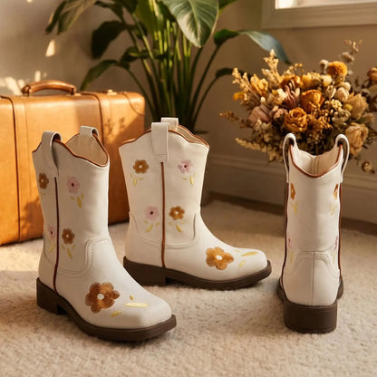 Girls' floral mid-calf boots back view