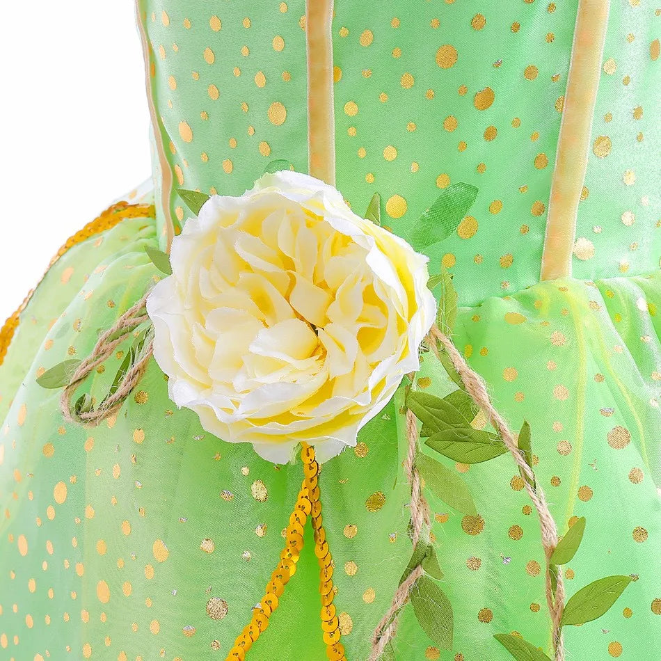 Magic Tree Kids green pixie fairy costume dress detail
