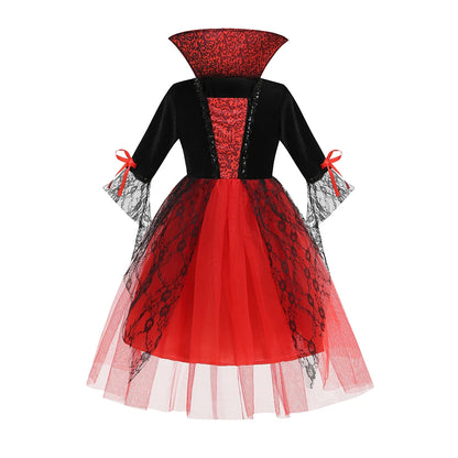 Draped A-line gothic ghost bride dress with full sleeves for kids' Halloween dress-up