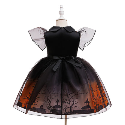 Knee-length Halloween ball-gown tutu dress with bow accent for girls