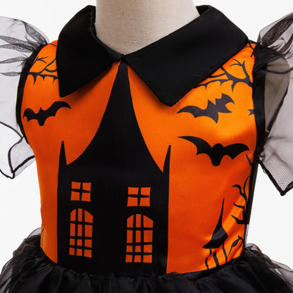 Sleeveless O-neck ghost castle carnival dress in spooky-cute colors