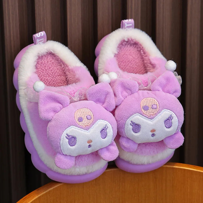 Lavender girls 3D plush cloud slippers, high back style