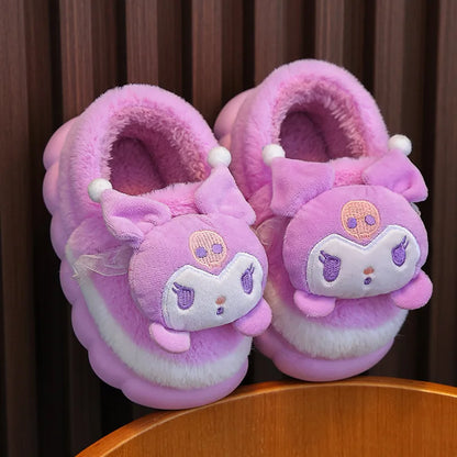 Lavender girls 3D plush cloud slippers with bow