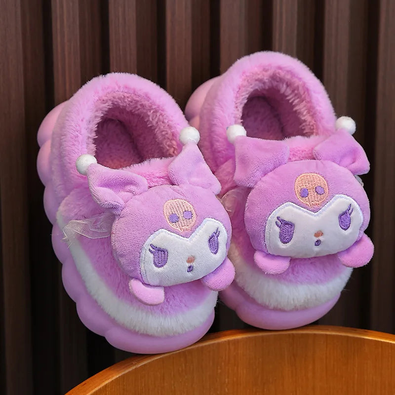 Lavender girls 3D plush cloud slippers with bow