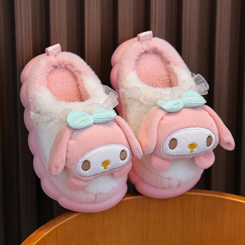 Pink girls 3D plush cloud slippers, high back style