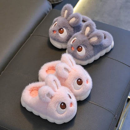 Girls bunny plush slippers in blush pink and dove gray