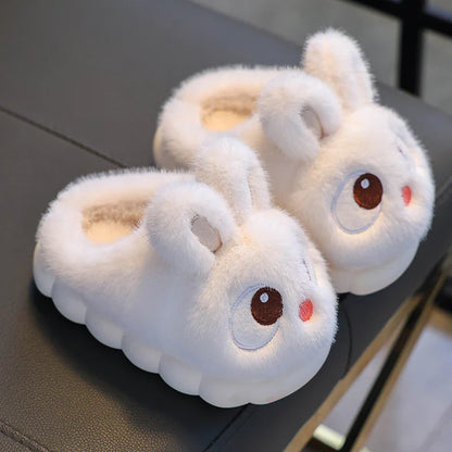 Fluffy bunny clog slippers for girls in cloud white with plush lining