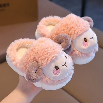 Blush pink open-back girls lamb plush slippers