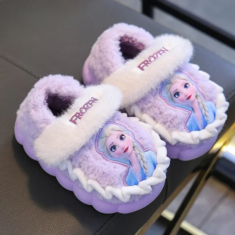 Lavender girls ice princess plush cloud slippers, closed back style