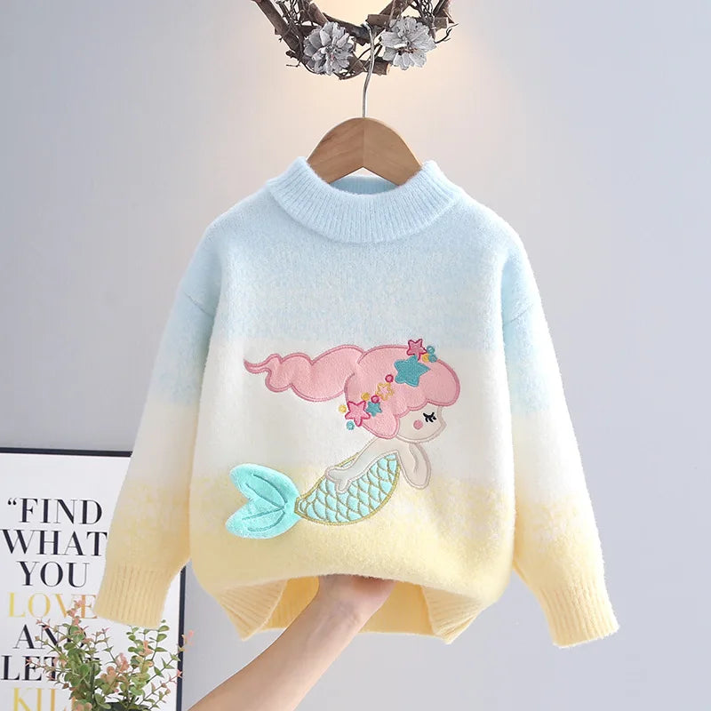 Blue and yellow ombre girls mermaid knit sweater
