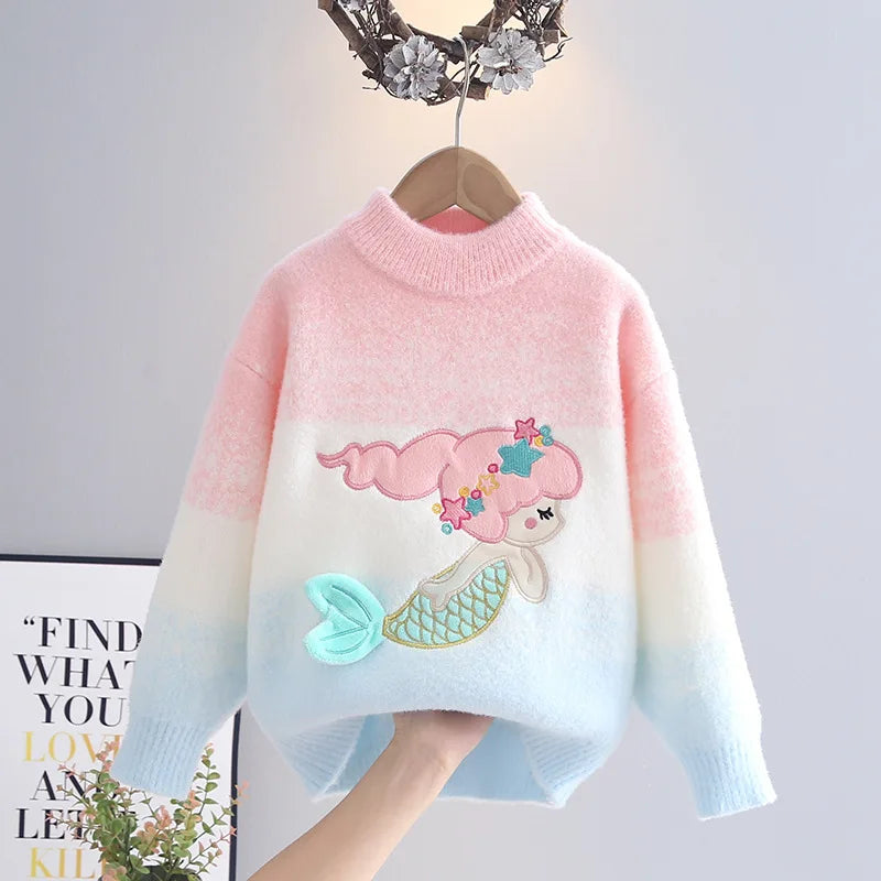 Pink and blue ombre girls mermaid princess knit sweater