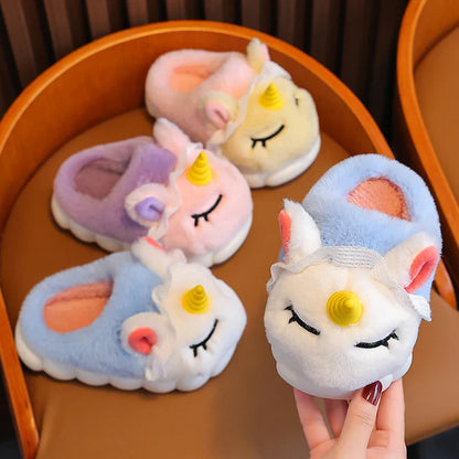 Unicorn cloud slippers for girls in sky blue, blush pink and lavender