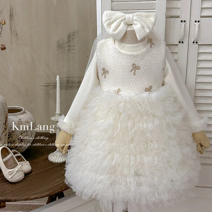 Ivory velvet and tulle holiday dress set for girls