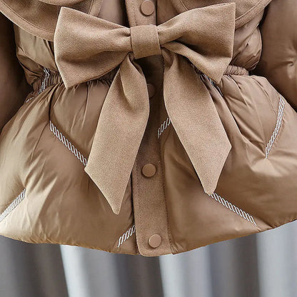 Back of the ruffle collar on the girls winter puffer coat
