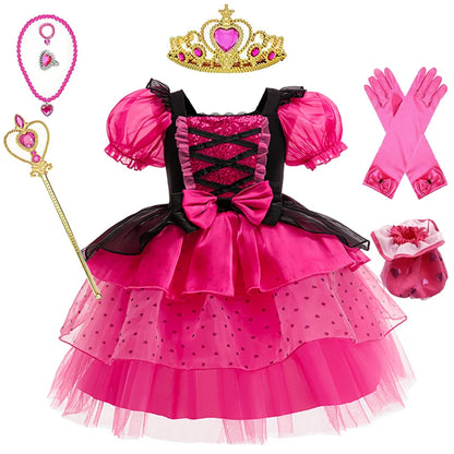 Pink princess-style girls' dress with bubble sleeves by Magic Tree Kids