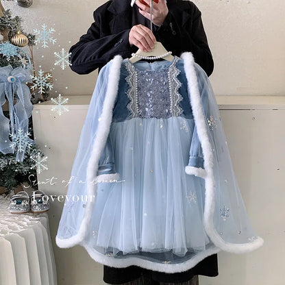 Ice Princess dress with cape for girls, full outfit – Magic Tree Kids