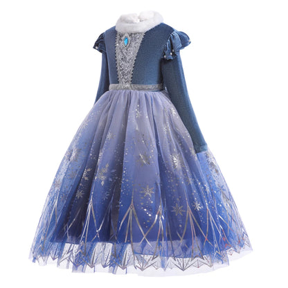 Ice Princess velvet and snowflake tulle costume for girls, front view – Magic Tree Kids