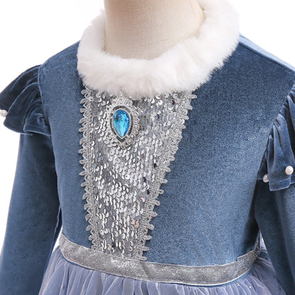 Ice Princess velvet and snowflake tulle costume for girls, back view – Magic Tree Kids