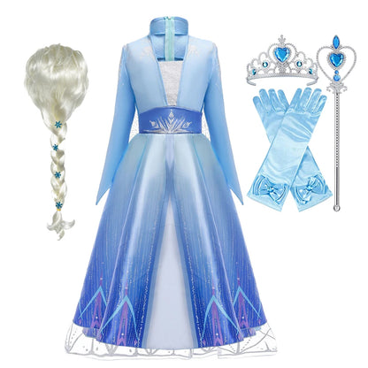 Little girl twirling in Magic Tree Kids snow queen dress-up gown