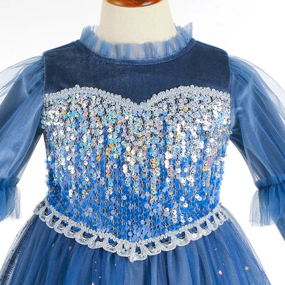 Ice Queen velvet and sequin costume for girls, back view – Magic Tree Kids